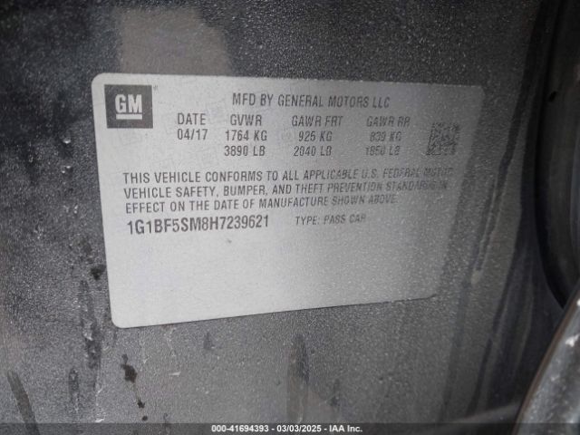 1G1BF5SM8H7239621 Chevrolet Cruze Premier Auto
