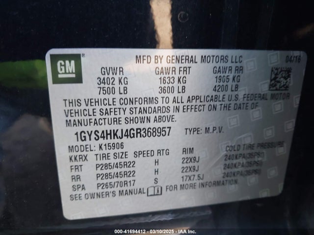 2016 CADILLAC ESCALADE ESV 1GYS4HKJ4GR368957 Photo 8