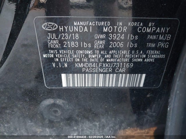 KMHD84LFXKU731169 Hyundai ELANTRA SEL