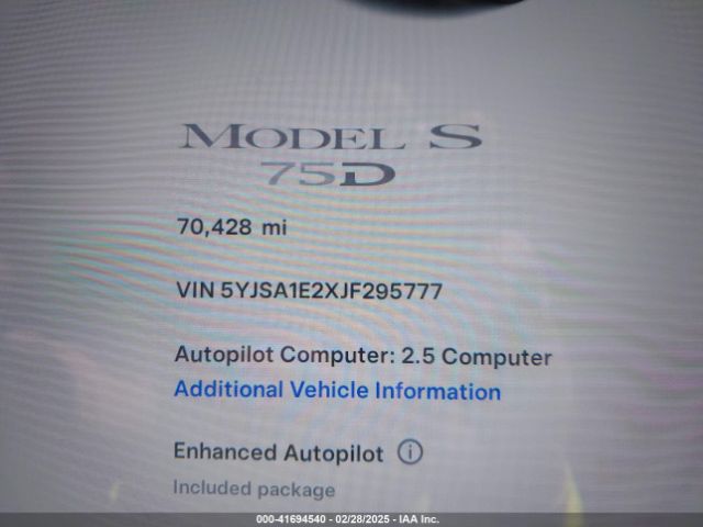 5YJSA1E2XJF295777 Tesla Model S 100d/75d/p100d