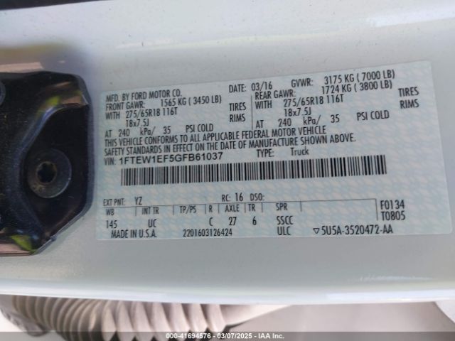 1FTEW1EF5GFB61037 Ford F-150 Xlt
