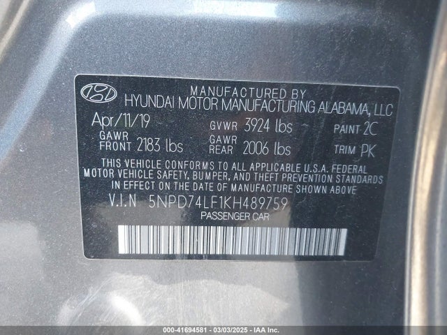 Hyundai ELANTRA SE 2019 5NPD74LF1KH489759 Image 9