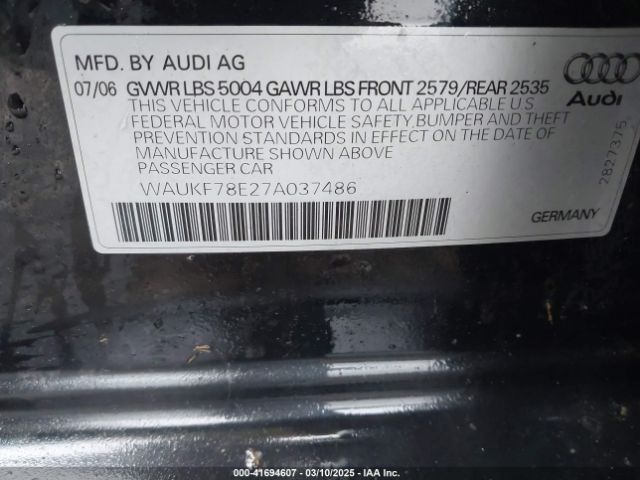 2007 AUDI A4 WAUKF78E27A037486 Photo 8