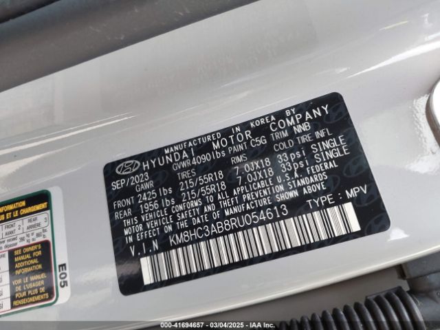 KM8HC3AB8RU054613 Hyundai Kona Sel