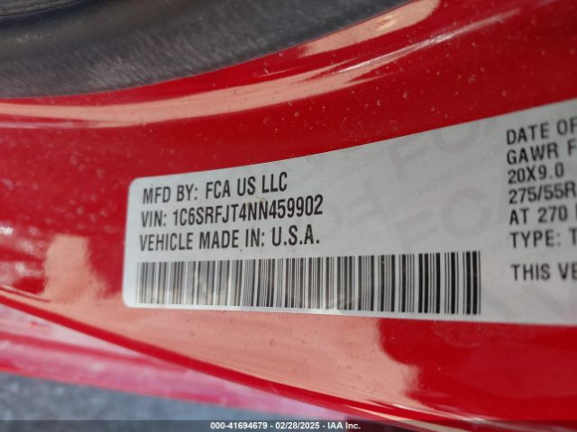 1C6SRFJT4NN459902 RAM 1500 Laramie  4x4 5'7 Box