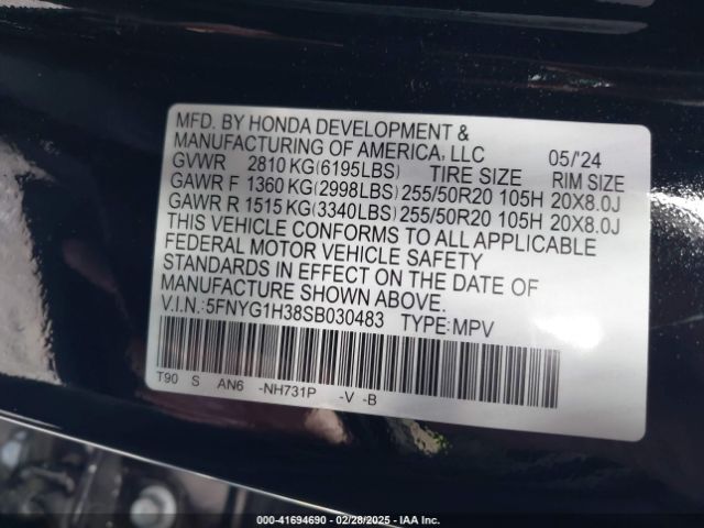 5FNYG1H38SB030483 Honda Pilot Sport