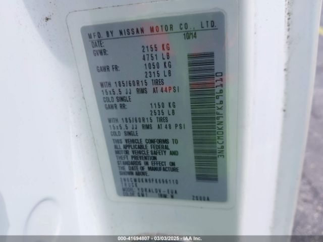 3N6CM0KN9FK696110 Nissan Nv200 S