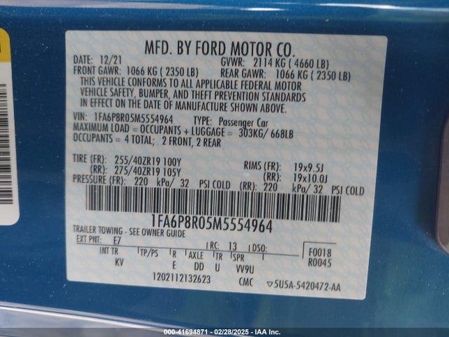 Ford Mustang Mach 1 Fastback 2021 1FA6P8R05M5554964 Image 9