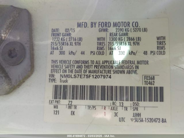NM0LS7E75F1207974 Ford Transit Connect Xl
