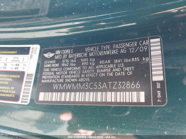 2010 MINI COOPER S CLUBMAN WMWMM3C53ATZ32866 Photo 8