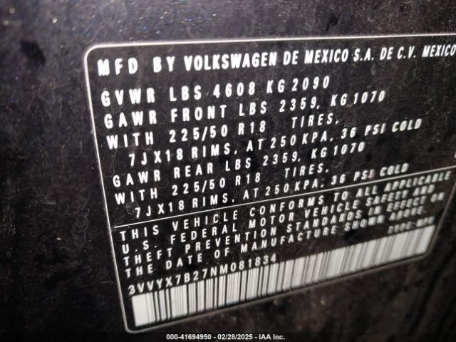 3VVYX7B27NM081834 Volkswagen Taos 1.5t Se