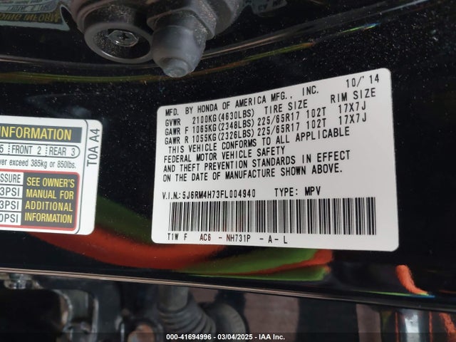 Honda Cr-v Ex-l 2015 5J6RM4H73FL004940 Image 9