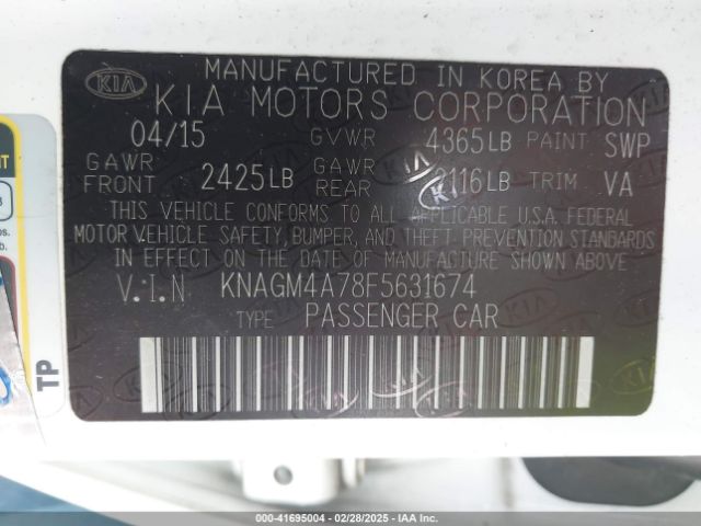 KNAGM4A78F5631674 KIA Optima Lx