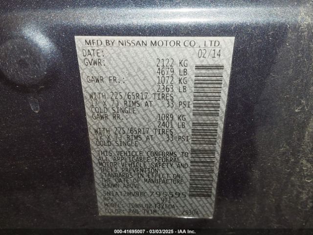 5N1AT2MV9EC795595 Nissan ROGUE SV