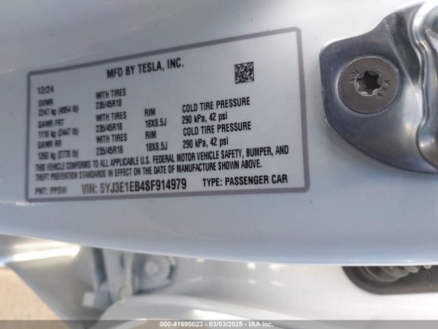 5YJ3E1EB4SF914979 Tesla Model 3 Long Range All-wheel Drive