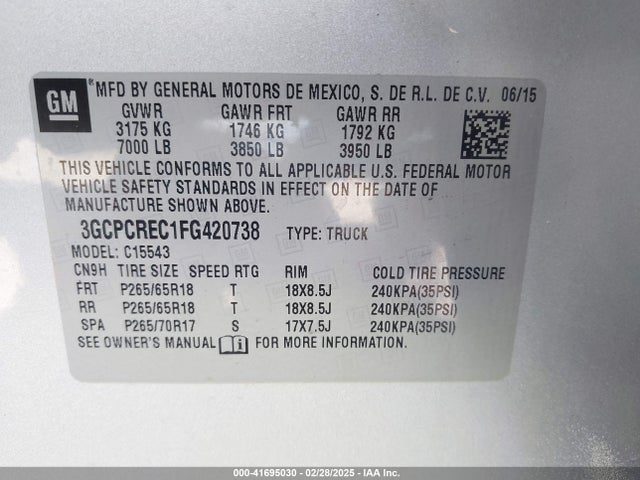 3GCPCREC1FG420738 Chevrolet Silverado 1500 2lt