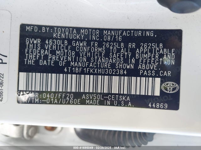Toyota CAMRY SE 2017 4T1BF1FKXHU302384 Image 9