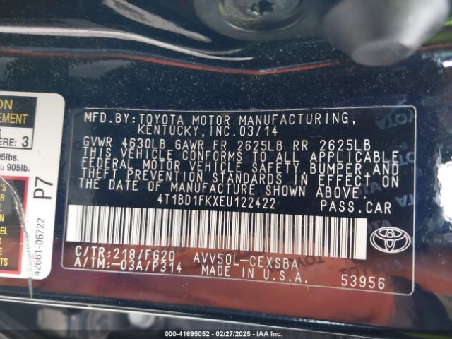 4T1BD1FKXEU122422 Toyota Camry Hybrid Se Limited Edition