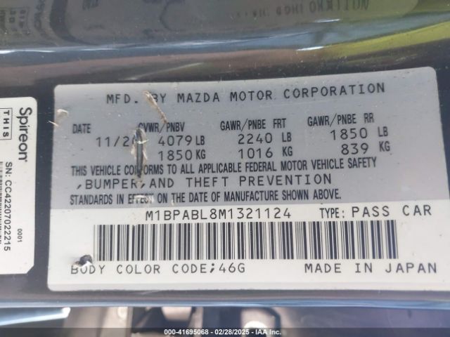 JM1BPABL8M1321124 Mazda Mazda3 Select