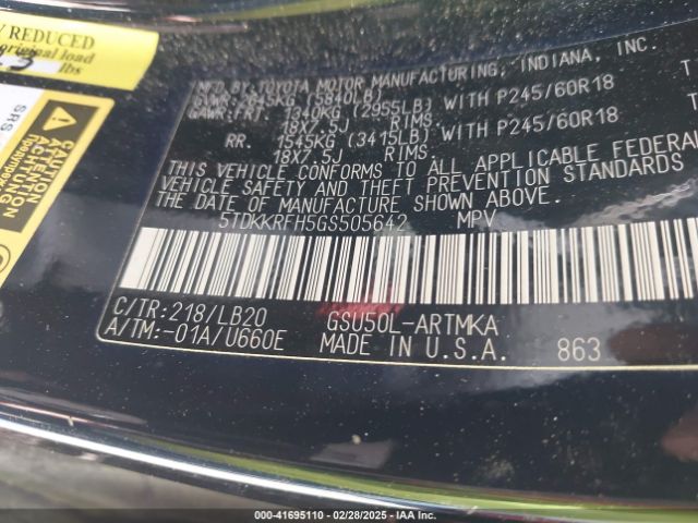 5TDKKRFH5GS505642 Toyota Highlander Xle V6