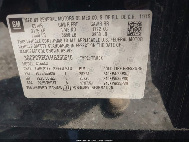 3GCPCRECXHG260510 Chevrolet Silverado 1500 1lt