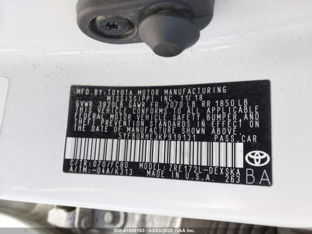 5YFBURHE3KP919131 Toyota COROLLA SE