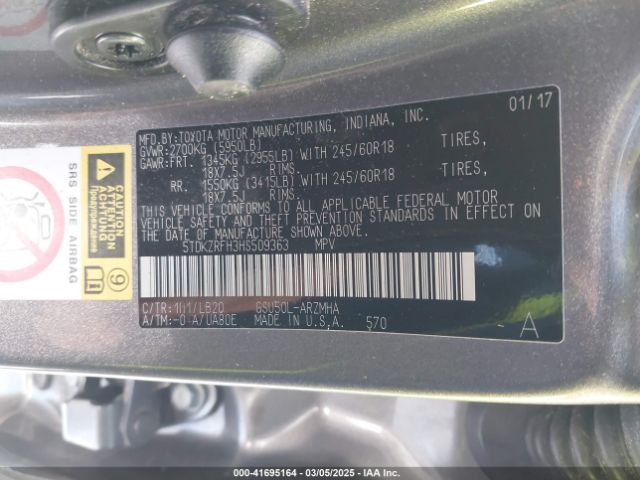 2017 TOYOTA HIGHLANDER 5TDKZRFH3HS509363 Photo 8