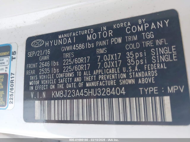 KM8J23A45HU328404 Hyundai TUCSON SE