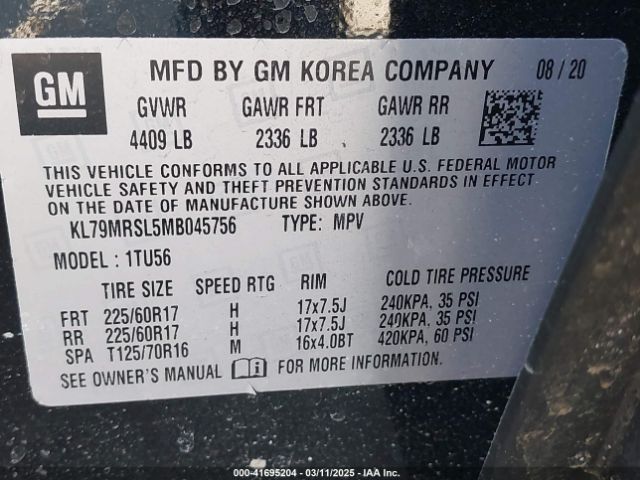KL79MRSL5MB045756 Chevrolet Trailblazer Awd Lt