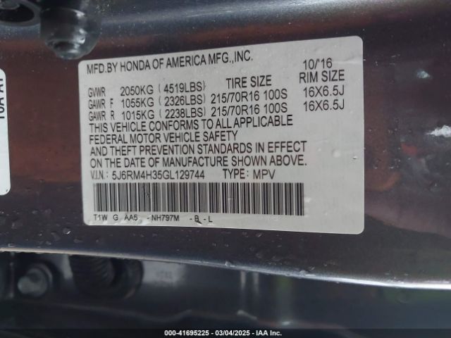5J6RM4H35GL129744 Honda CR-V LX