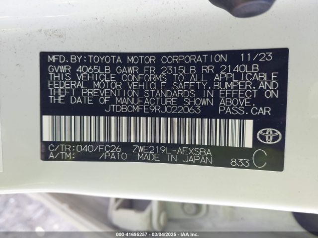 JTDBCMFE9RJ022063 Toyota Corolla Hybrid Se