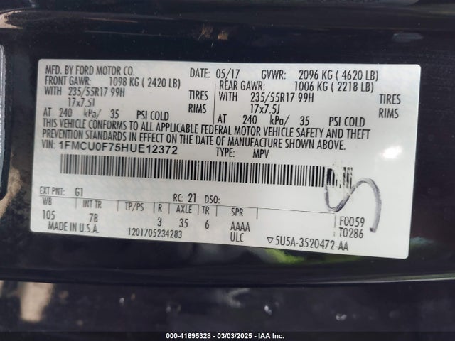 Ford ESCAPE S 2017 1FMCU0F75HUE12372 Image 9