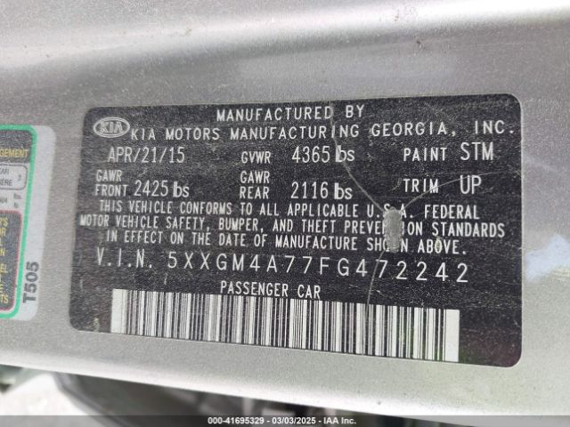 5XXGM4A77FG472242 KIA Optima Lx