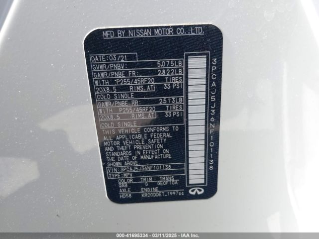 3PCAJ5J36NF101138 Infiniti Qx55 Luxe Awd