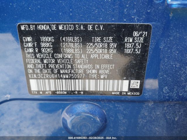3CZRU6H14MM750977 Honda Hr-v Awd Sport