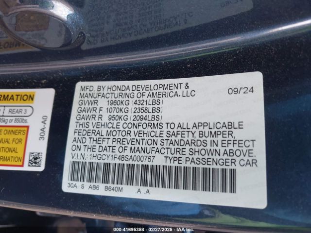 1HGCY1F48SA000767 Honda ACCORD SE