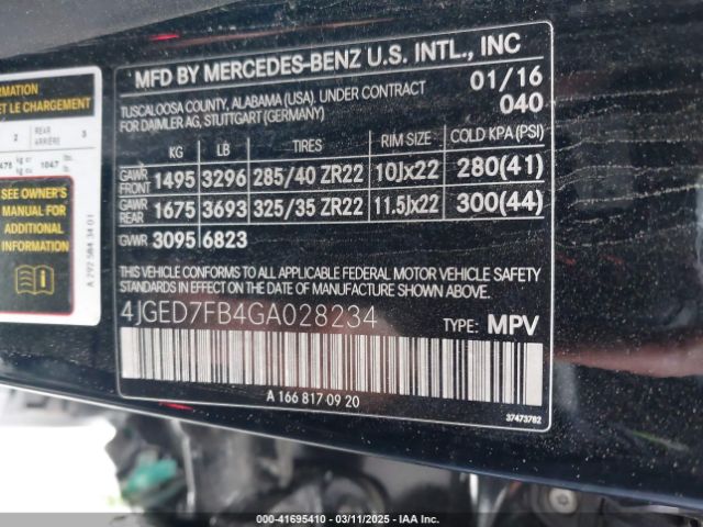 4JGED7FB4GA028234 Mercedes-Benz Amg Gle 63 Coupe S 4matic