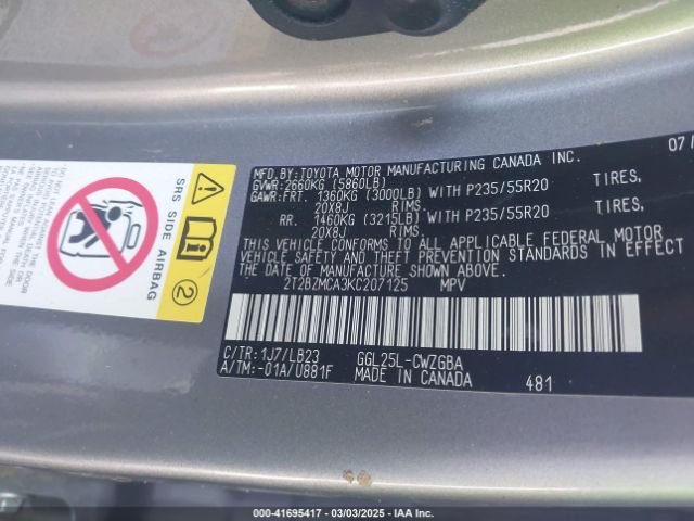 2T2BZMCA3KC207125 Lexus RX 350