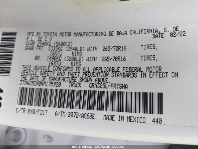3TMAZ5CN0NM175920 Toyota Tacoma Trd Off Road