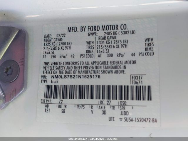 NM0LS7S21N1525176 Ford Transit Connect Xl Cargo Van