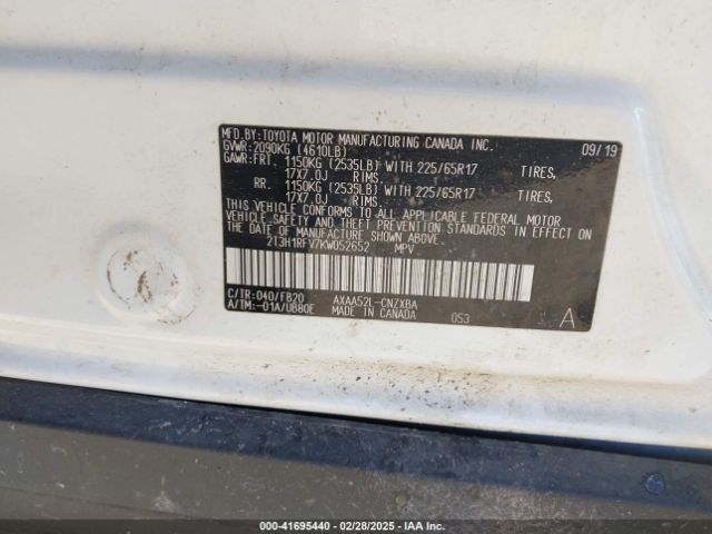 2T3H1RFV7KW052652 Toyota RAV4 LE