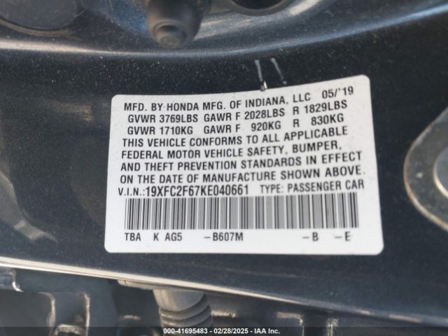 19XFC2F67KE040661 Honda Civic Lx