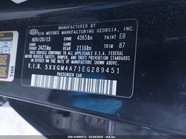 5XXGM4A71EG289451 KIA Optima Lx