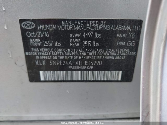 5NPE24AFXHH516990 Hyundai SONATA SE