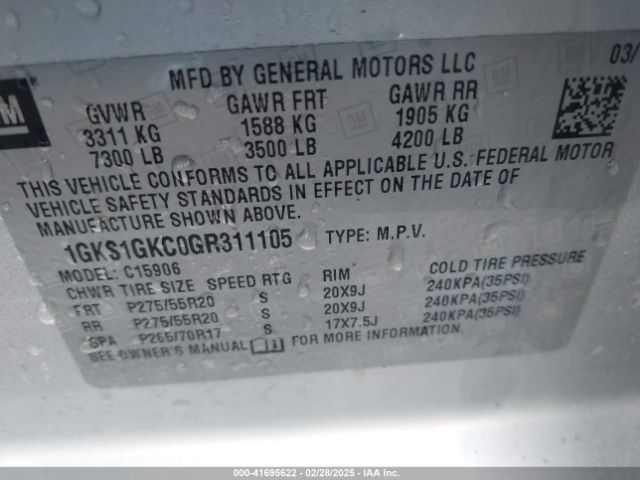1GKS1GKC0GR311105 GMC Yukon Xl Slt