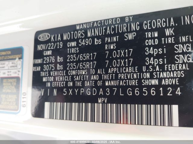 5XYPGDA37LG656124 KIA Sorento 2.4l Lx