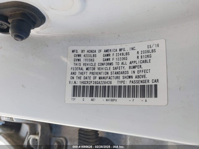 1HGCR2F36GA226436 Honda ACCORD LX