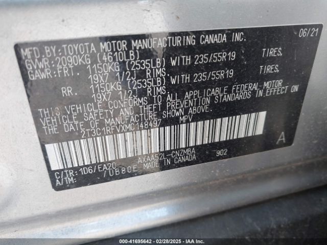 2T3C1RFVXMC148497 Toyota Rav4 Xle Premium