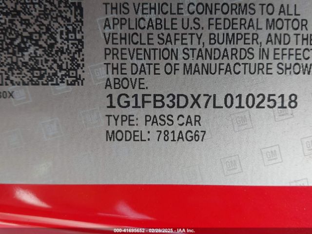 1G1FB3DX7L0102518 Chevrolet Camaro Rwd  1lt