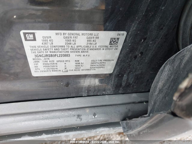 3GNCJRSB9FL220883 Chevrolet Trax Lt